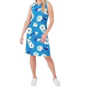 Isaac Mizrahi Live! Teal Blue Floral Sheath Dress Stretch Cotton Blend Size 4X